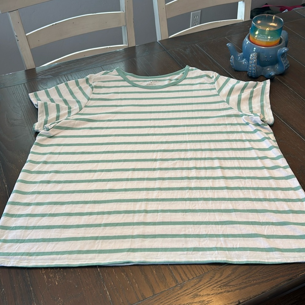 Torrid Tee 4X White with green stripes.